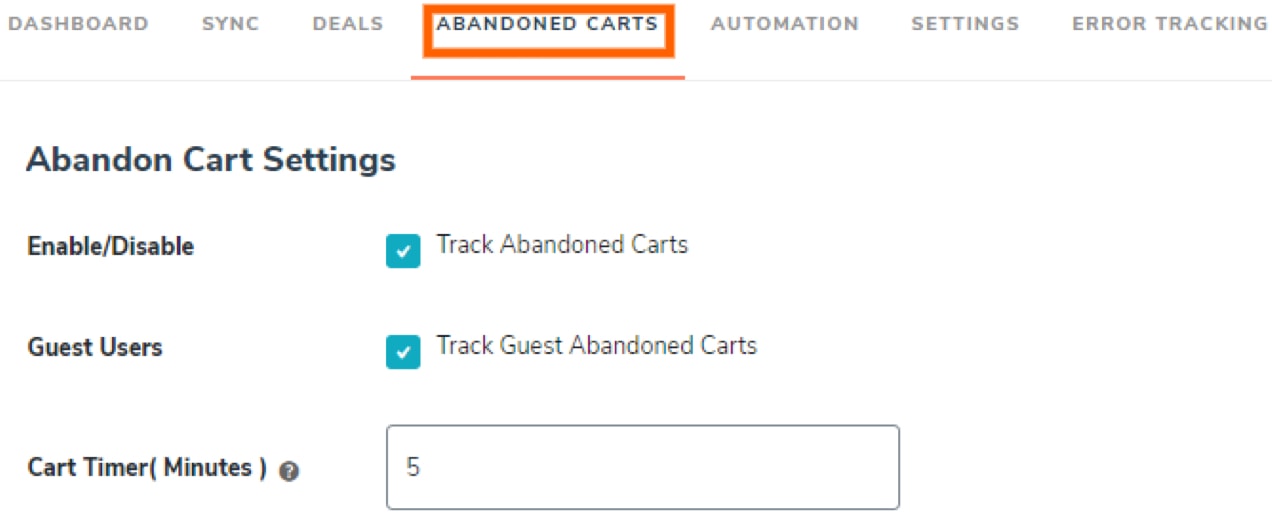 abandoned cart settings