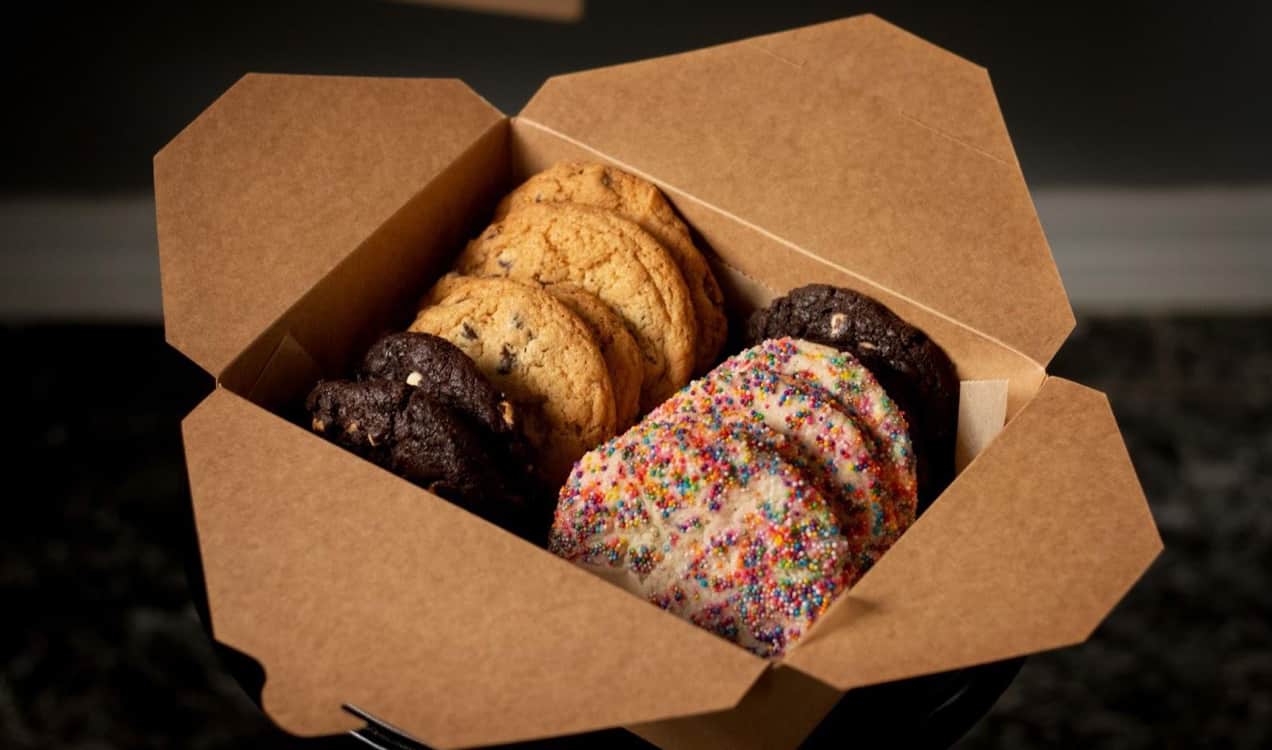assorted cookies in a cardboard box