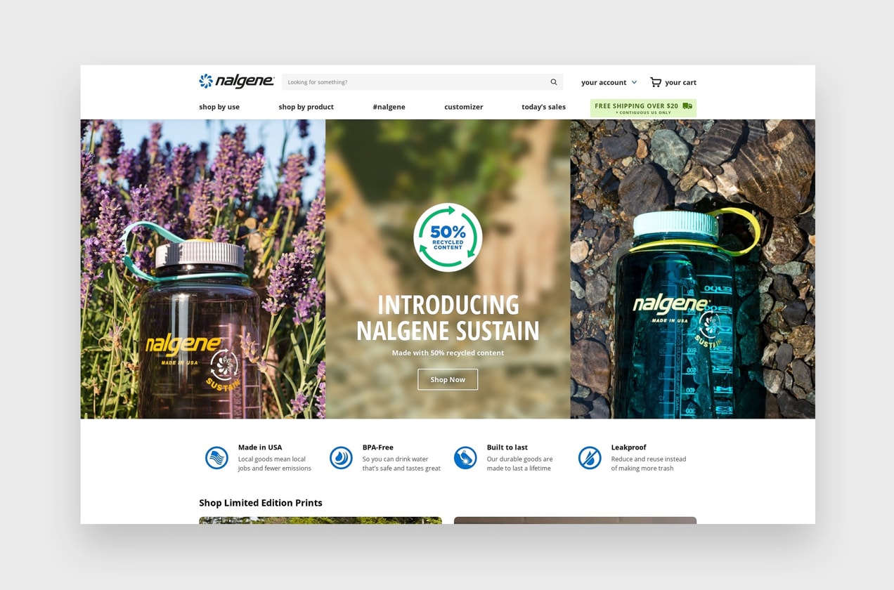 Nalgene website with