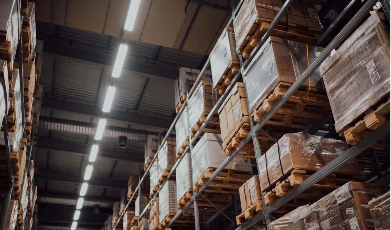 warehouse stacked high with boxes