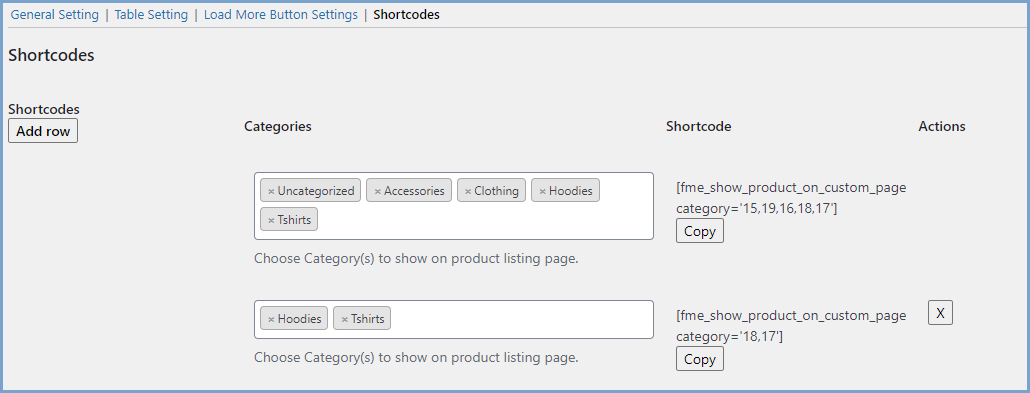 Create separate listing pages for each category using shortcodes