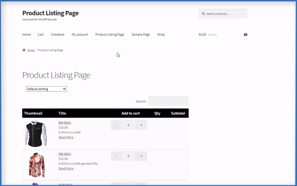 Page de liste de produits WooCommerce