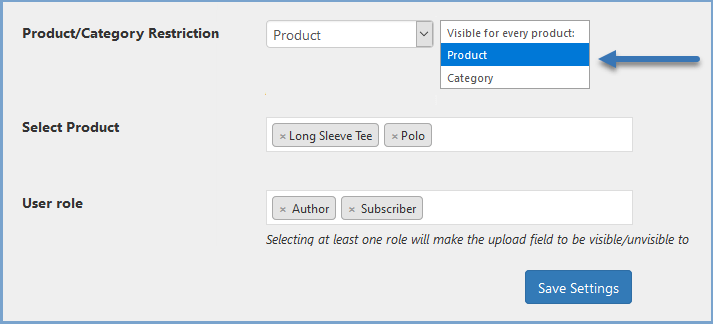 Restrict uploads by products or categories