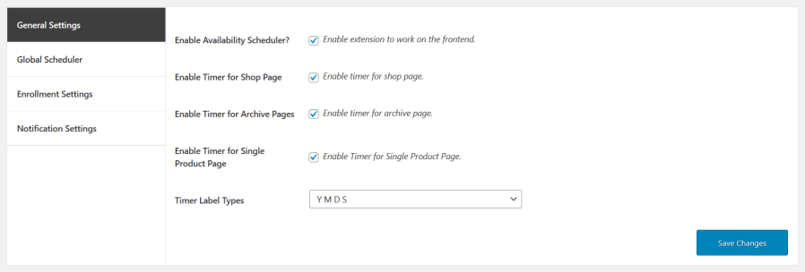 availability scheduler for woocommerce general settins