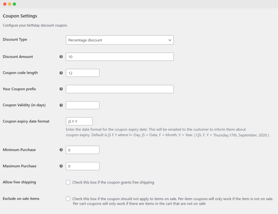 woocommerce birthday discount coupon