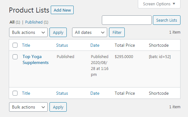 Product list