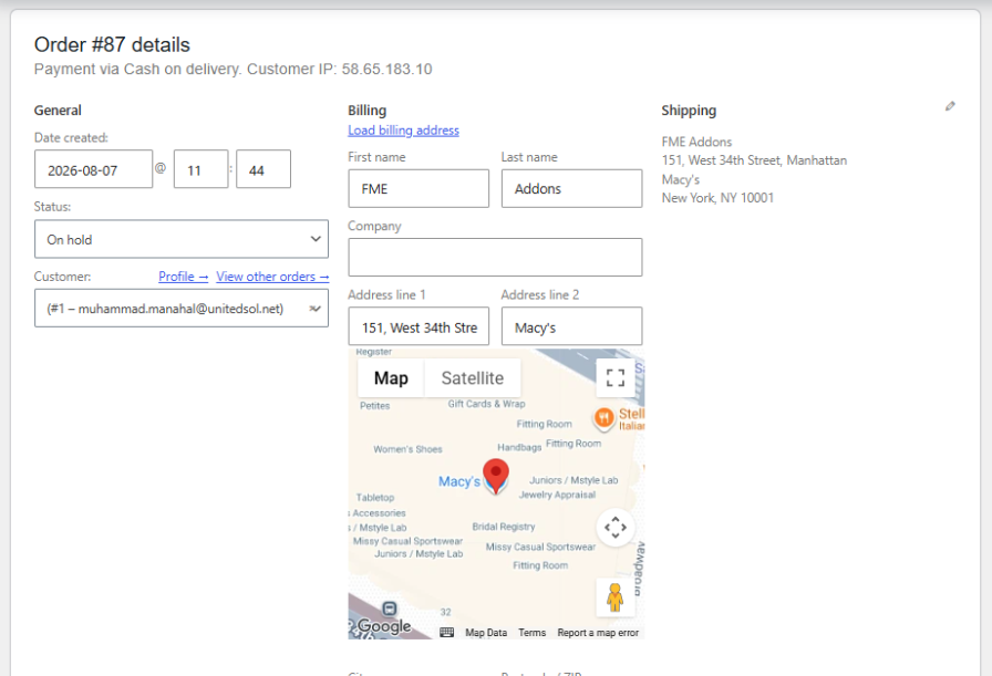 Autocomplete Address on the Order Details Page