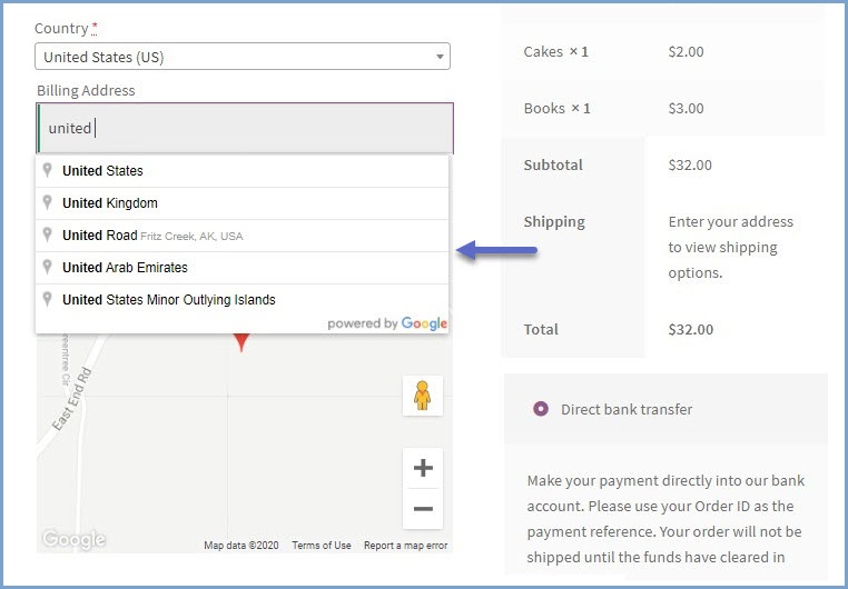 woocommerce google autofill address