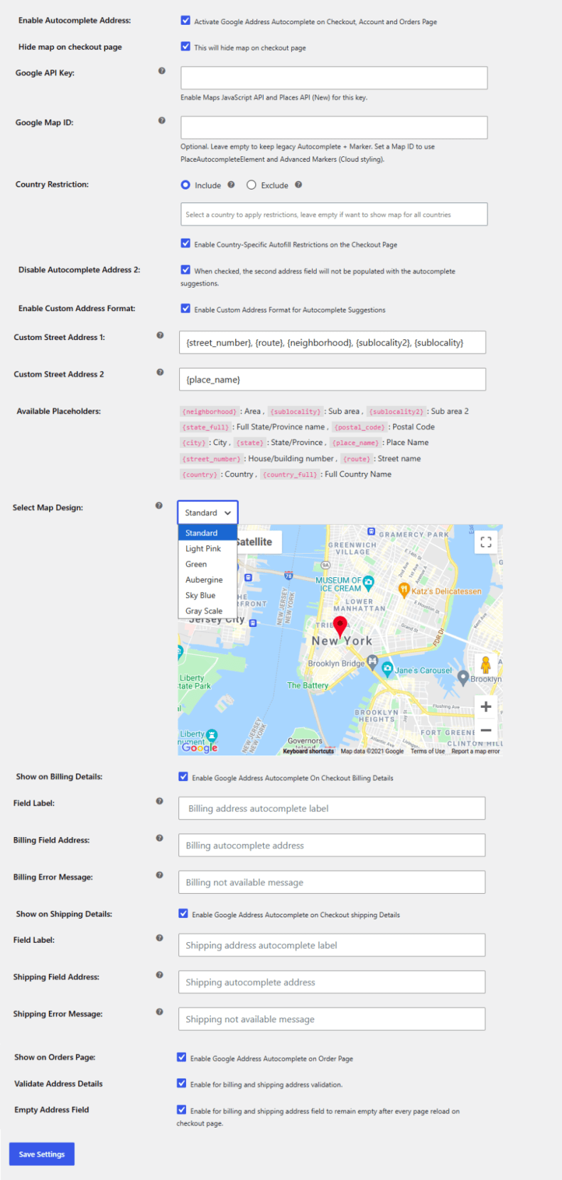 Google Address Autofill Setting