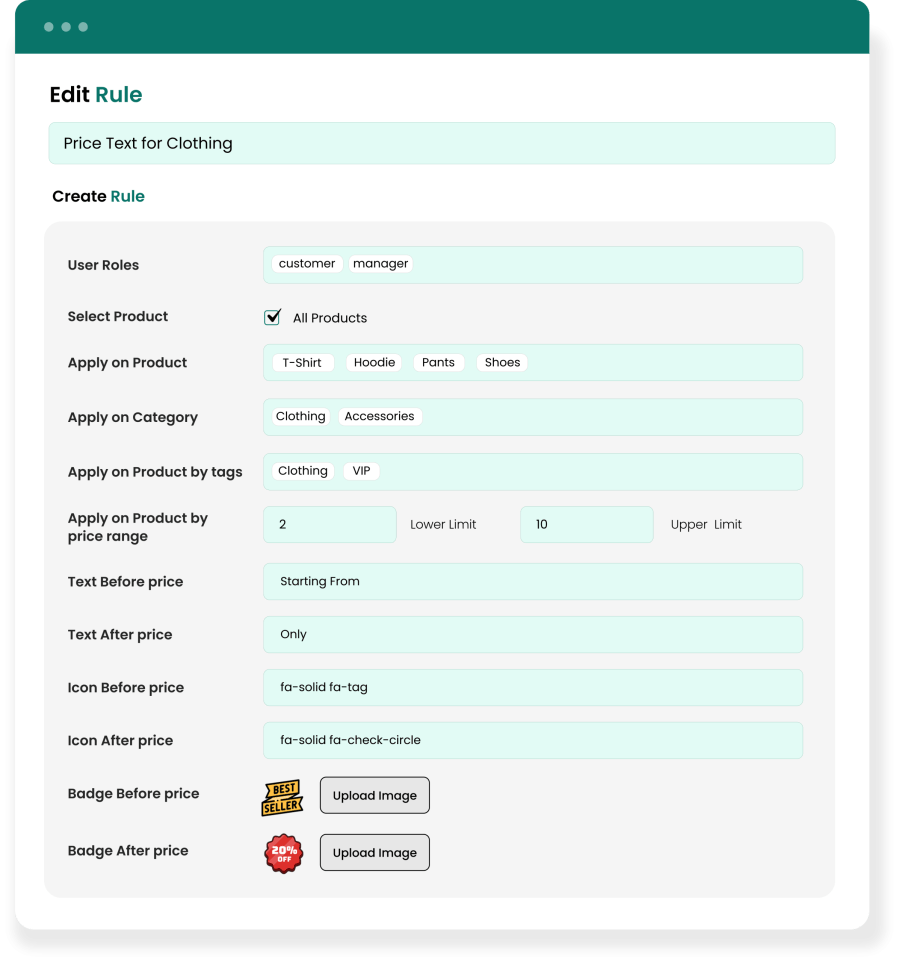 Price Text for woocommerce