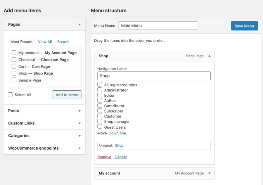 WordPress Menu Items by user roles