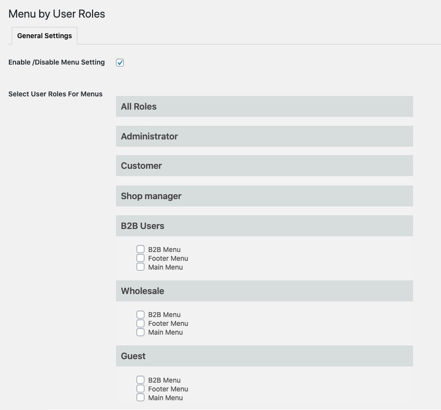 WordPress Menus by user roles