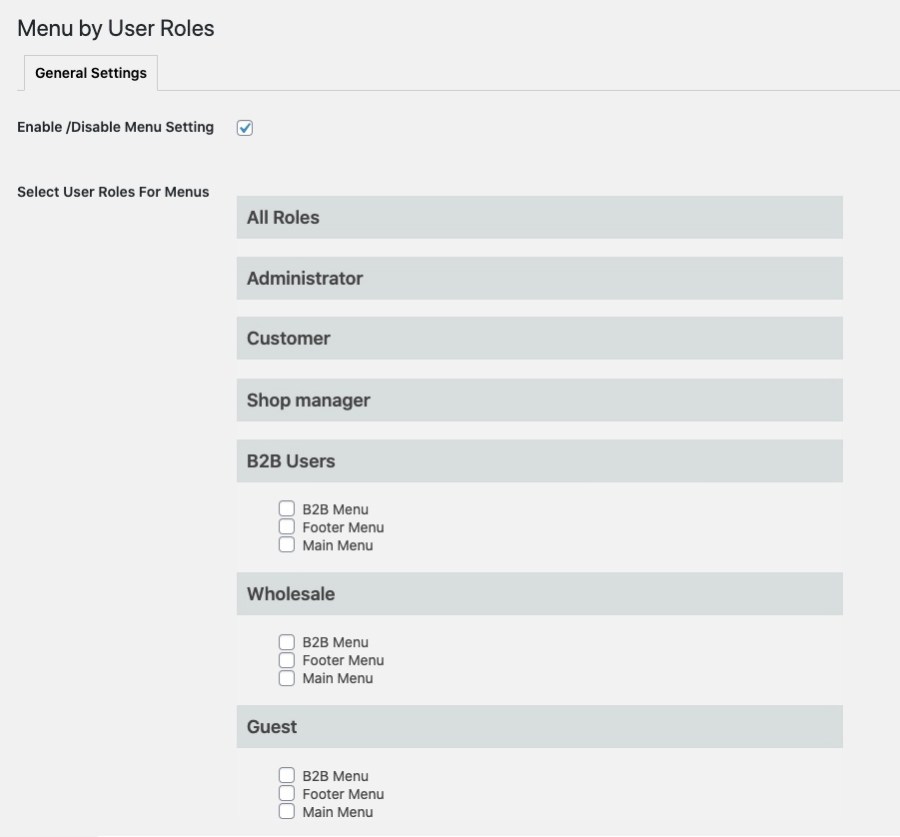 WordPress Menus by user roles