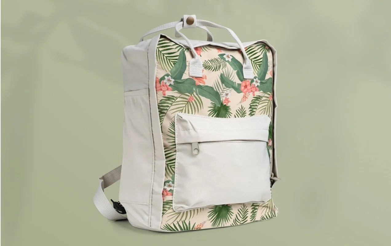 backpack customized with a tropical print