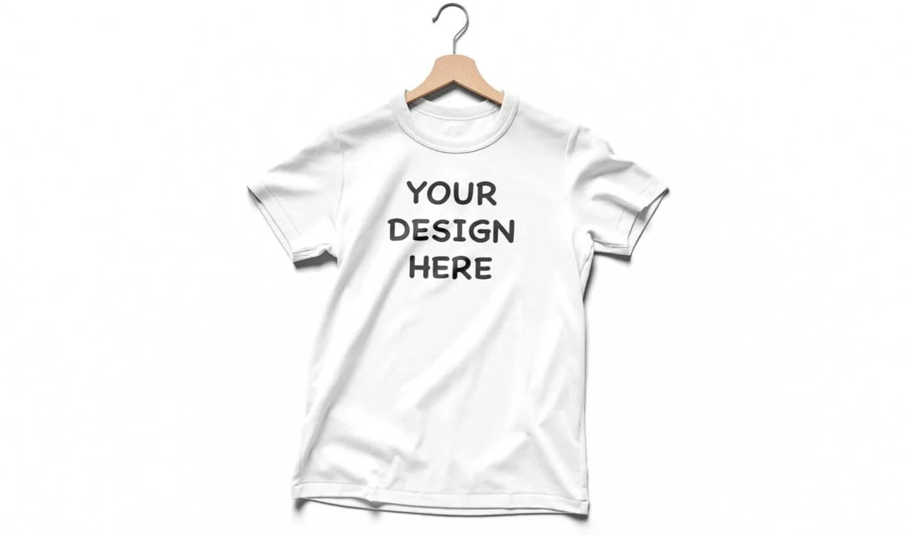 blank t-shirt with the text "your design here"