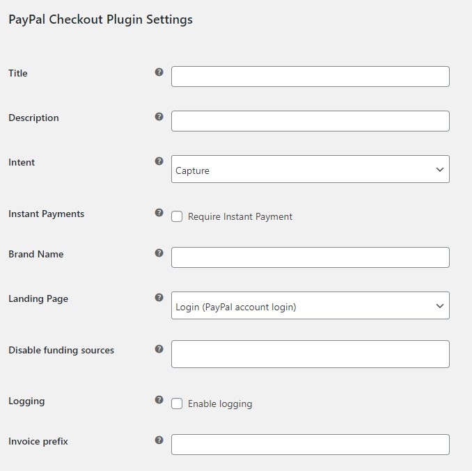 PayPal Checkout Plugin Settings