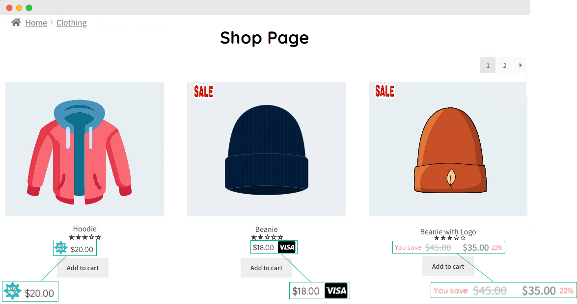 price before and after text for woocommerce