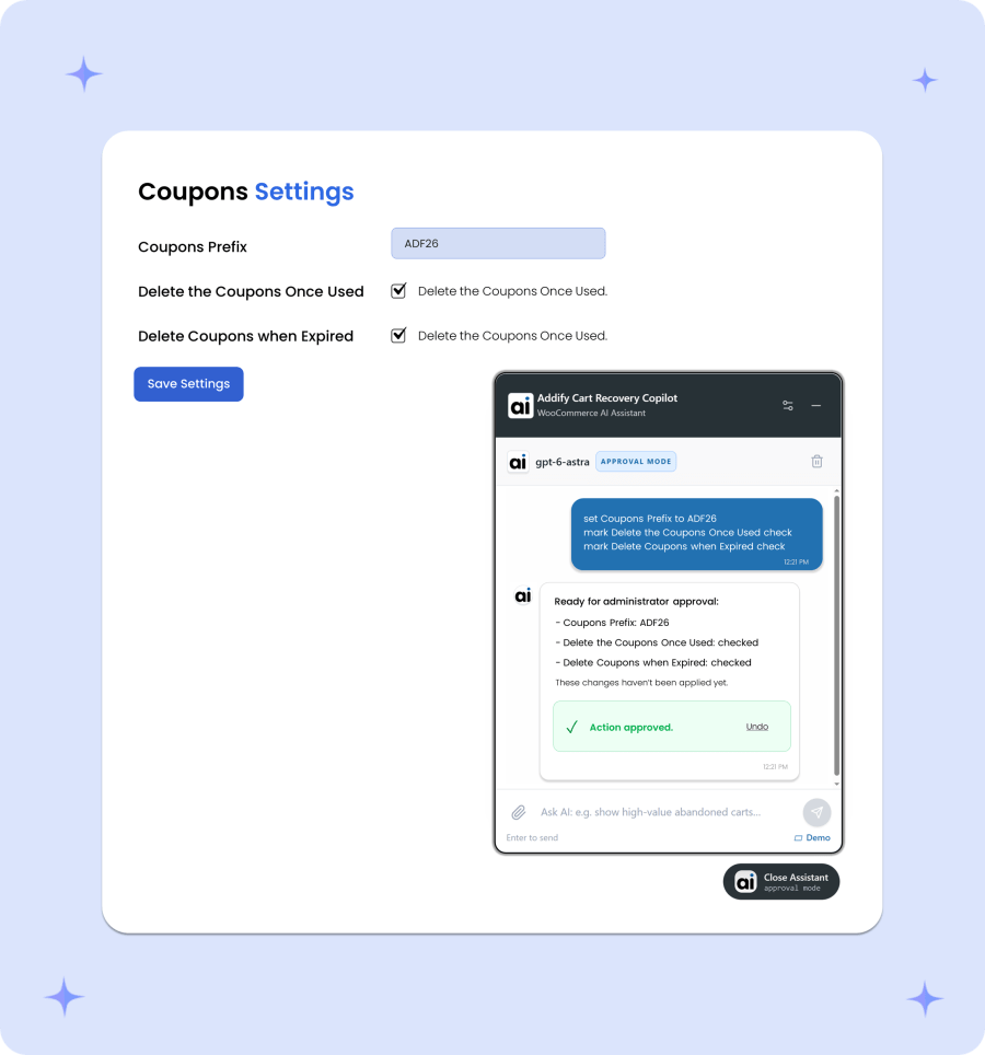 configure abandoned cart for woocommerce rule with AI