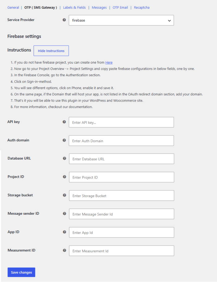 Firebase Settings
