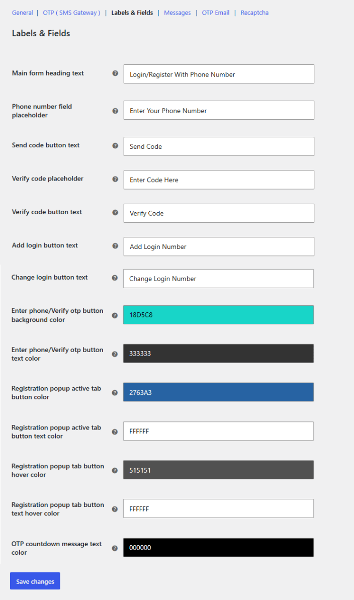 Labels & Fields Settings