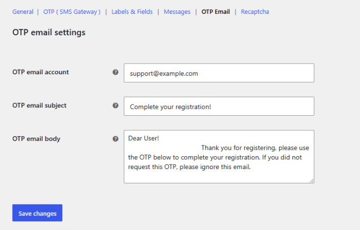 OTP Email Settings