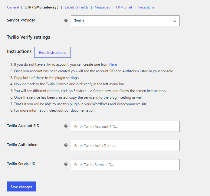 Twilio Verify Settings