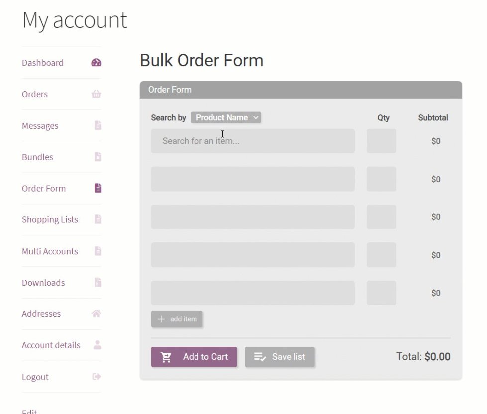 Bulk Order Form