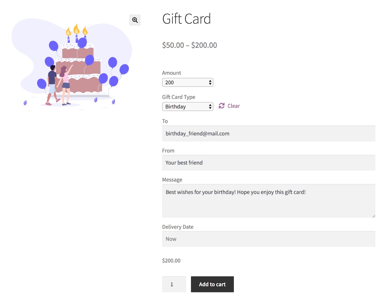 gift card product on a store
