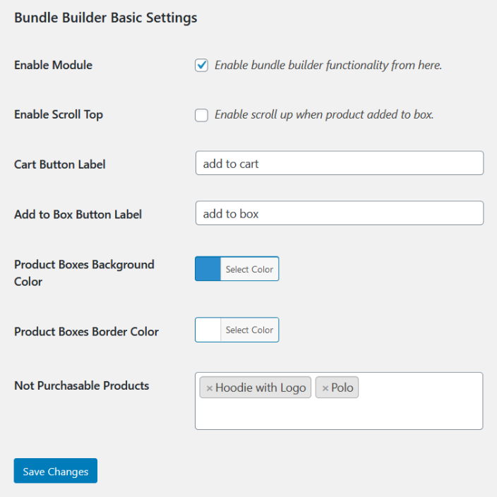 bundle builder for woocommerce general settings