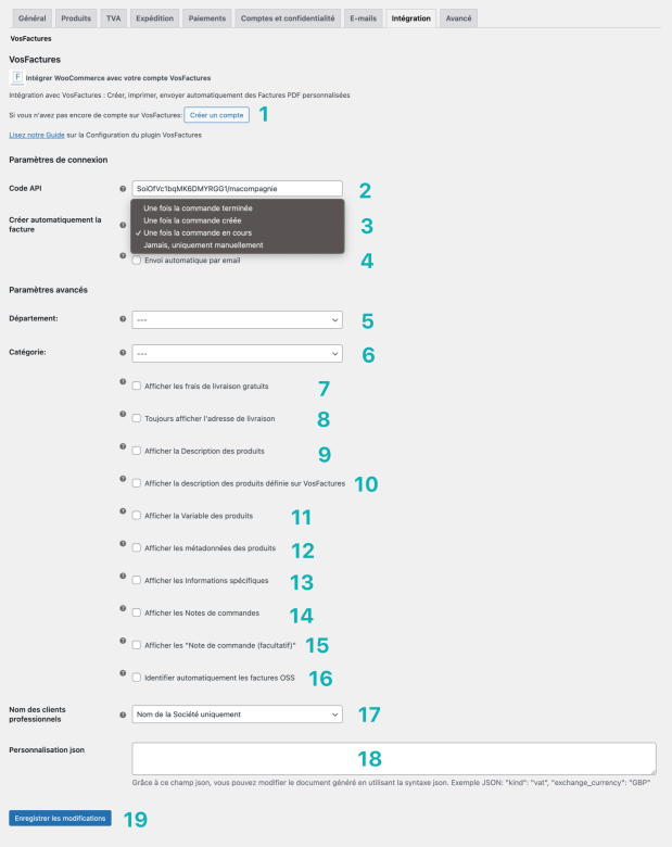 options de plugin