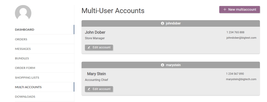 Panel de cuentas multiusuario