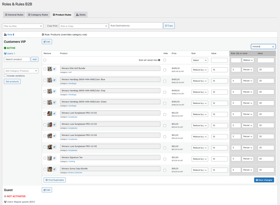 Set up product rules