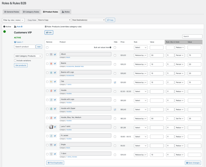 Roles & Rules B2B for WooCommerce, product rules