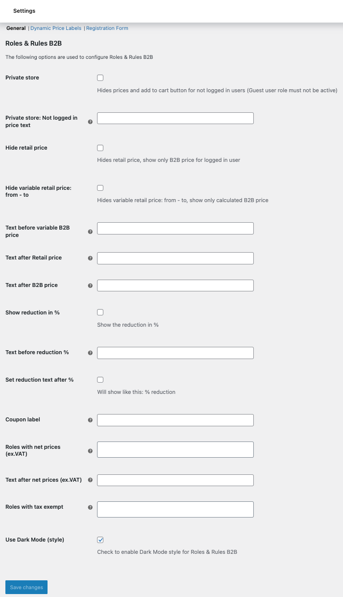 General settings for Roles & Rules B2B