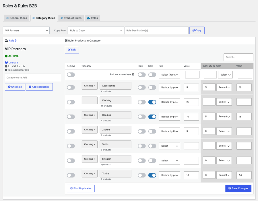 Roles & Rules B2B - category rules