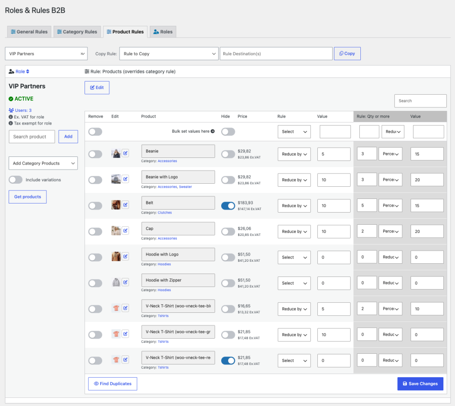 Roles & Rules B2B - product rules