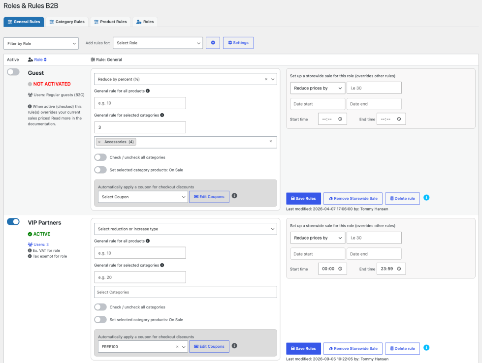 Roles & Rules B2B - home tab