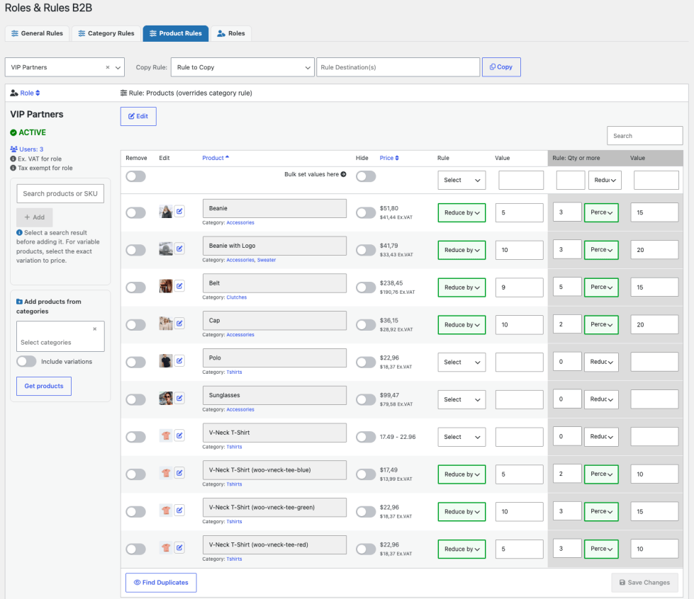 Product rules for a role