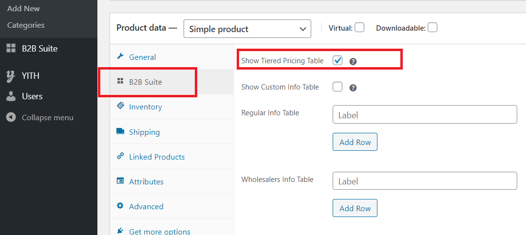 Show Tiered Pricing Table Checkbox