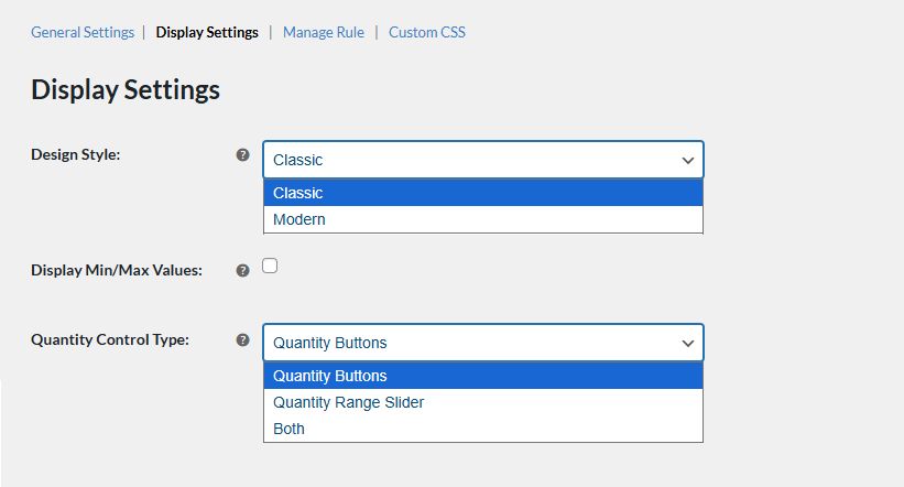 Quantity Button Display Settings
