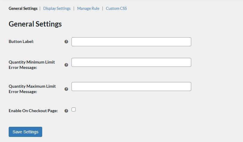 Quantity Buttons General Settings