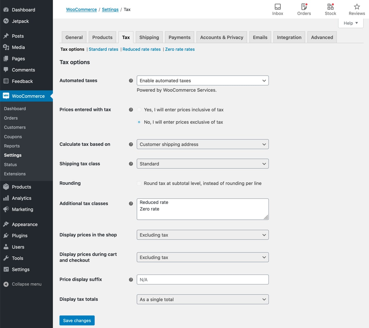 WooCommerce Tax settings