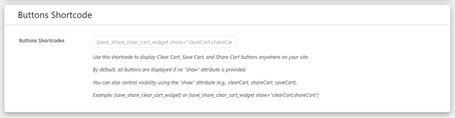 Display Clear Cart, Save Cart, and Shart Cart Button with Shortcode