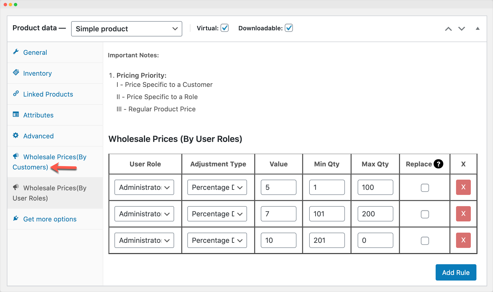 Role based tiered pricing