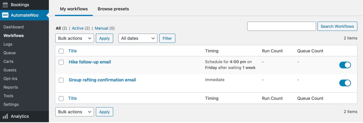 follow-up and confirmation emails in AutomateWoo