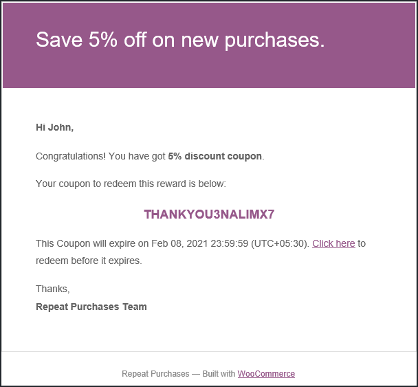 Encourage Repeat Purchases - Discount Coupon Email