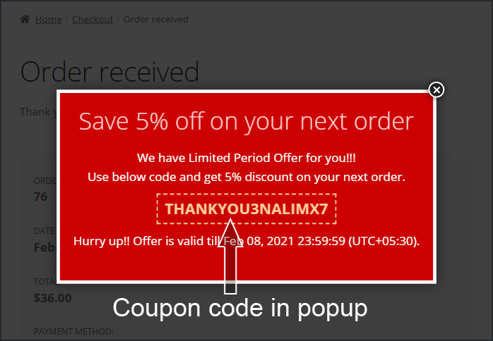 Next Order Reward - Popup Discount Coupon