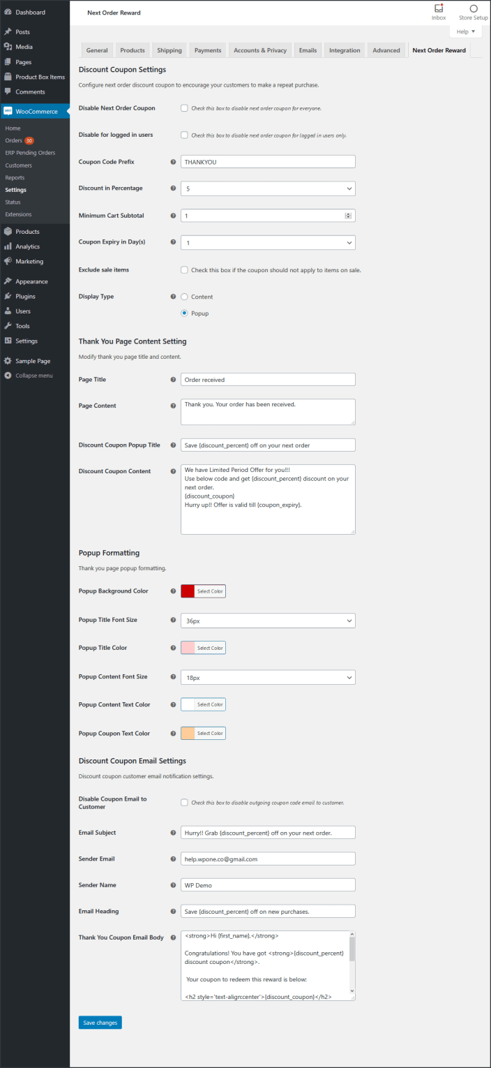 Encourage Repeat Purchases - Settings