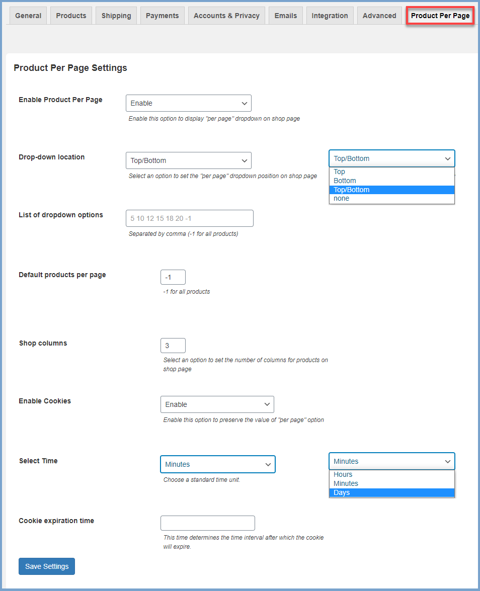 product per page for woocommerce