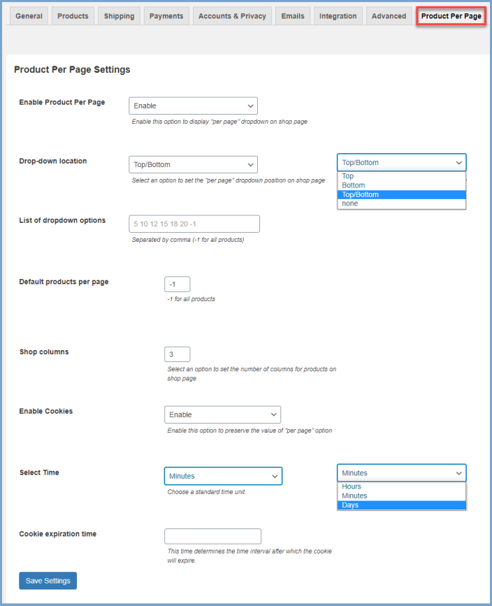 product per page for woocommerce